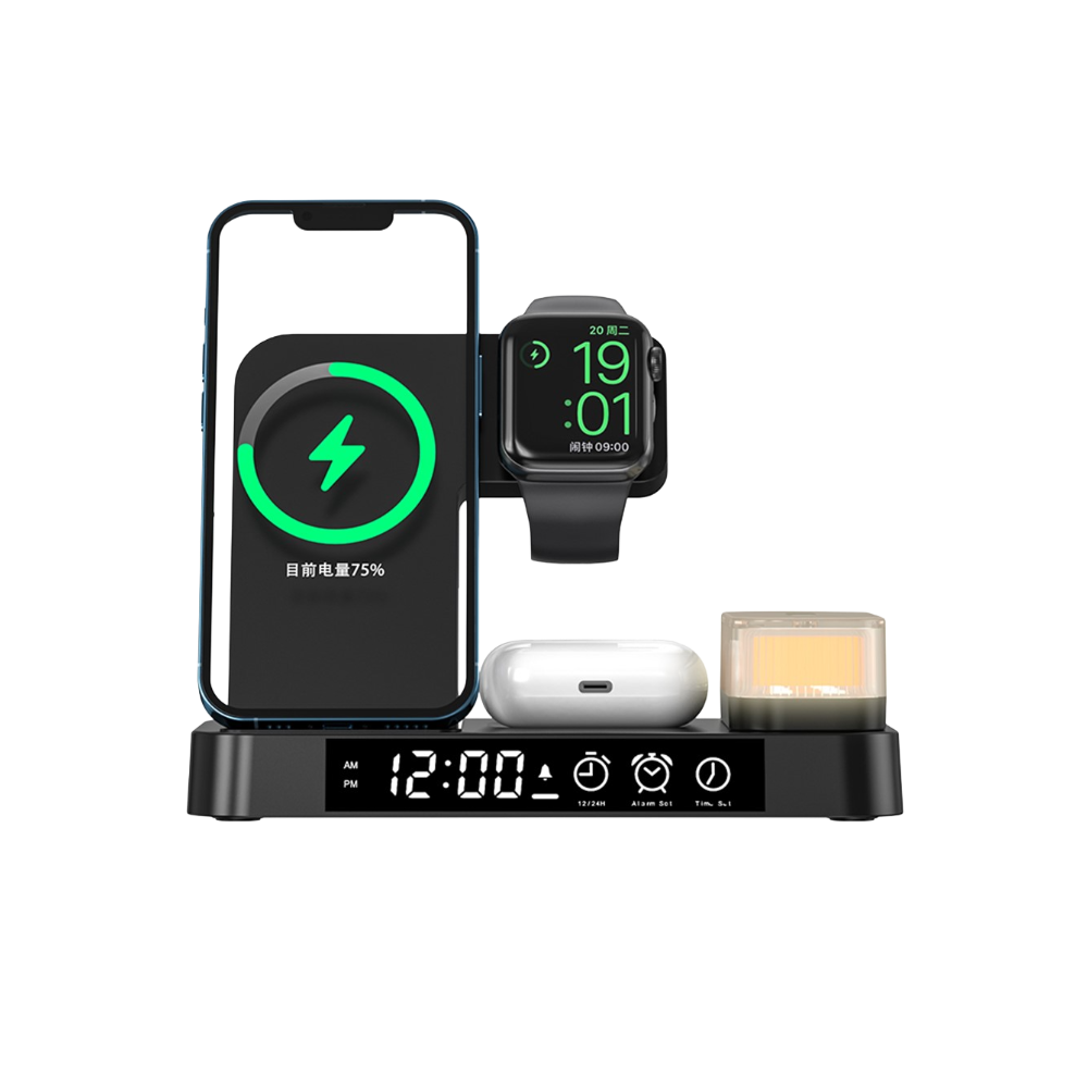 Magwave 15W Qi 6-in-1  Wireless Charger Digital Clock RGB LED